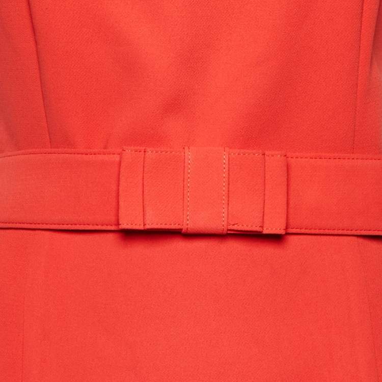 Pre Owned Badgley Mischka Brick Red Crepe Belted Short Dress L