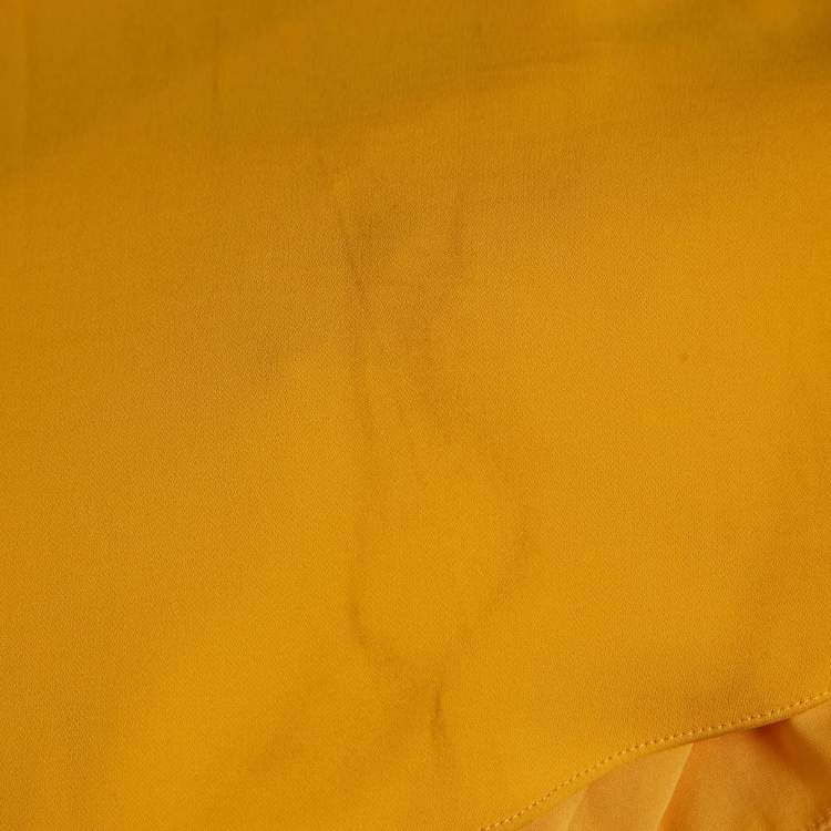 Pre Owned Badgley Mischka Yellow Crepe Puff Sleeve Marigold Gown M