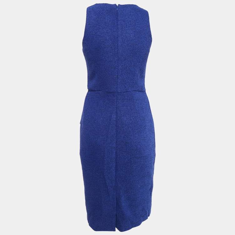 Pre Owned Badgley Mischka Blue Tweed Sleeveless Short Dress S