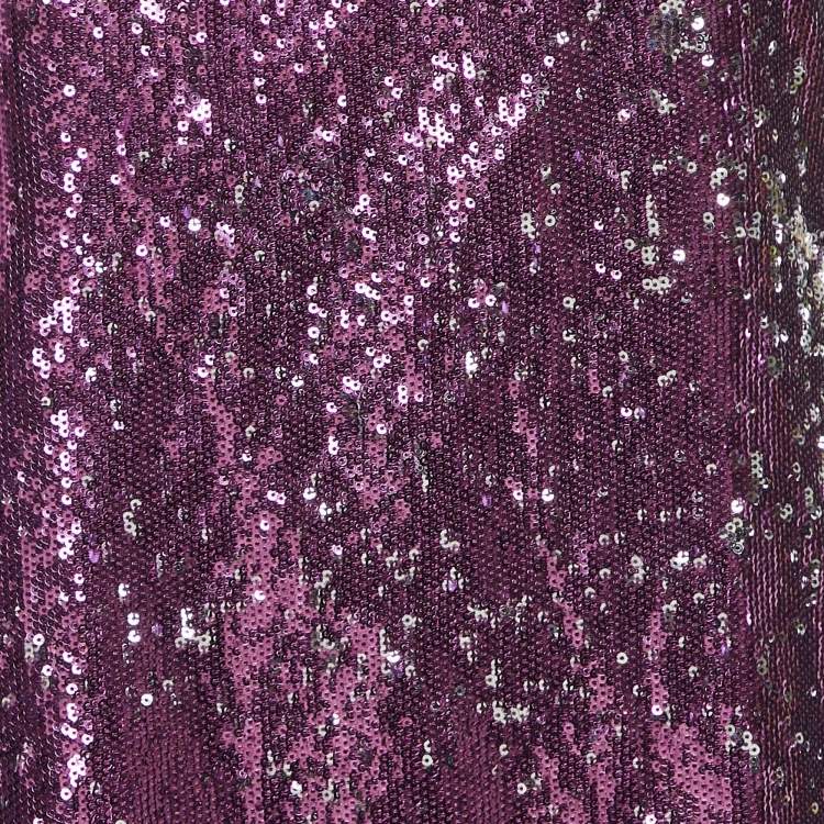 Pre Owned Badgley Mischka Purple Sequin Crepe Sleeveless Mini Dress S