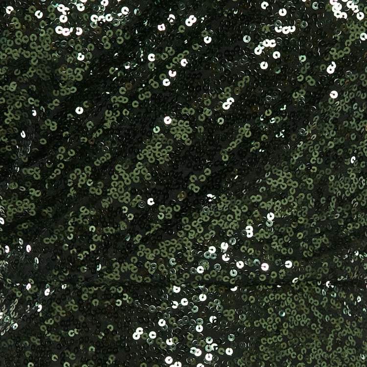 Pre Owned Badgley Mischka Green Sequin One-Shoulder Short Dress M