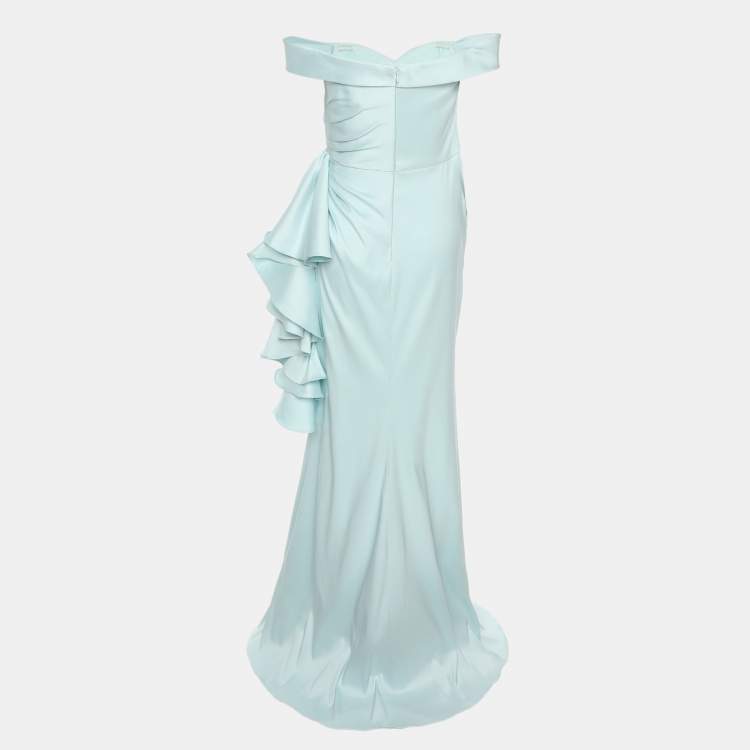 Pre Owned Badgley Mischka Powdered Blue Polyester Blend Ruffle Dress S