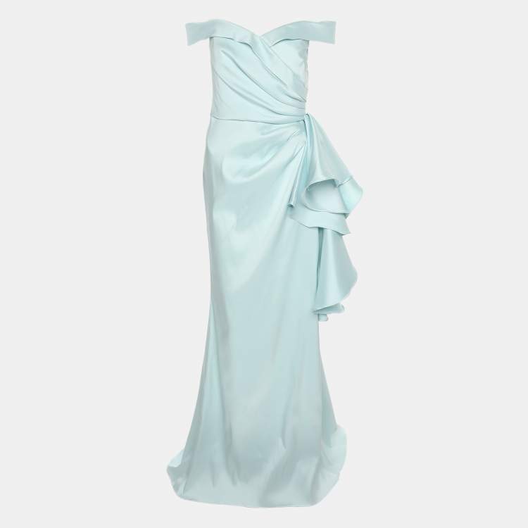 Pre Owned Badgley Mischka Powdered Blue Polyester Blend Ruffle Dress S