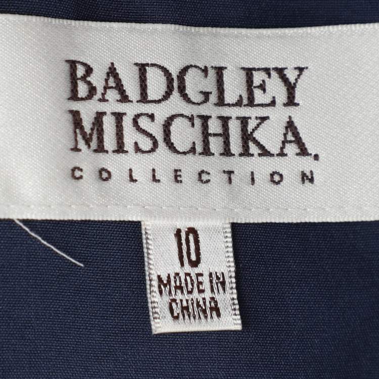 Pre Owned Badgley Mischka Blue Silk Stretch Embellished Gown Dress L