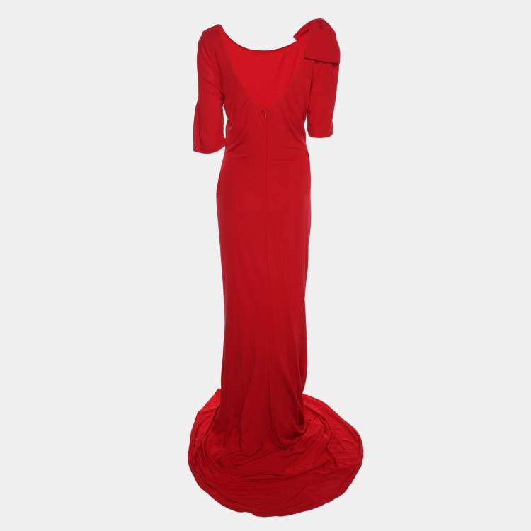 Pre Owned Badgley Mischka Red Stretch Crepe Maxi Dress XL