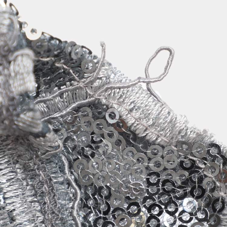 Pre Owned Badgley Mishka Silver Sequin Mesh Embellished Dress M