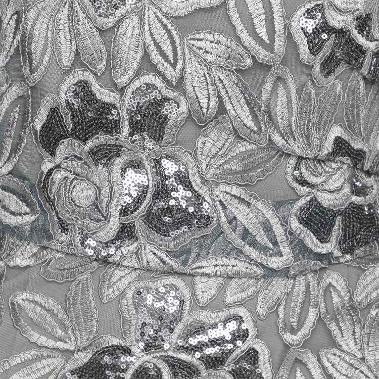 Pre Owned Badgley Mishka Silver Sequin Mesh Embellished Dress M
