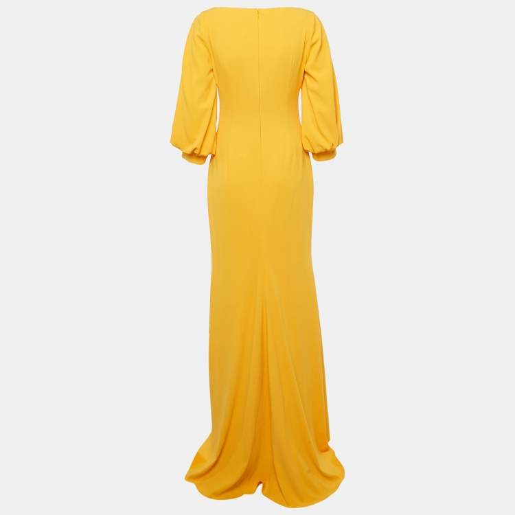 Pre Owned Badgley Mischka Yellow Stretch Crepe Marigold Gown S