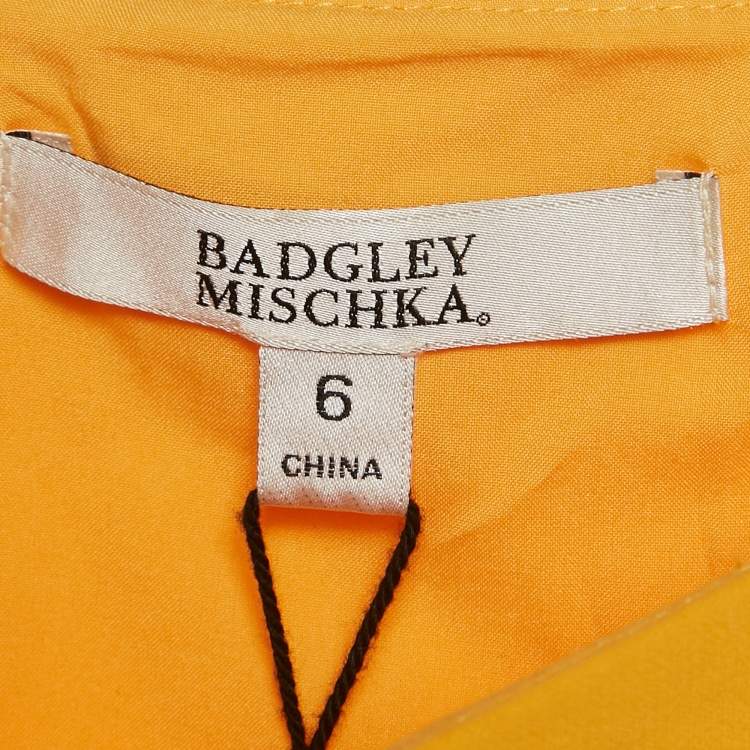 Pre Owned Badgley Mischka Yellow Stretch Crepe Marigold Gown S