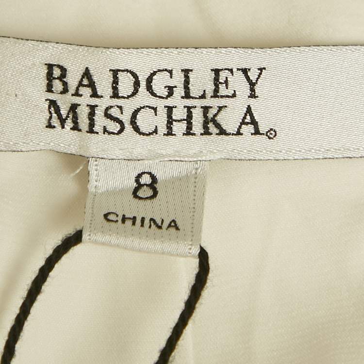 Pre Owned Badgley Mischka White Crepe Ruffle Lace Detail One Shoulder Gown M