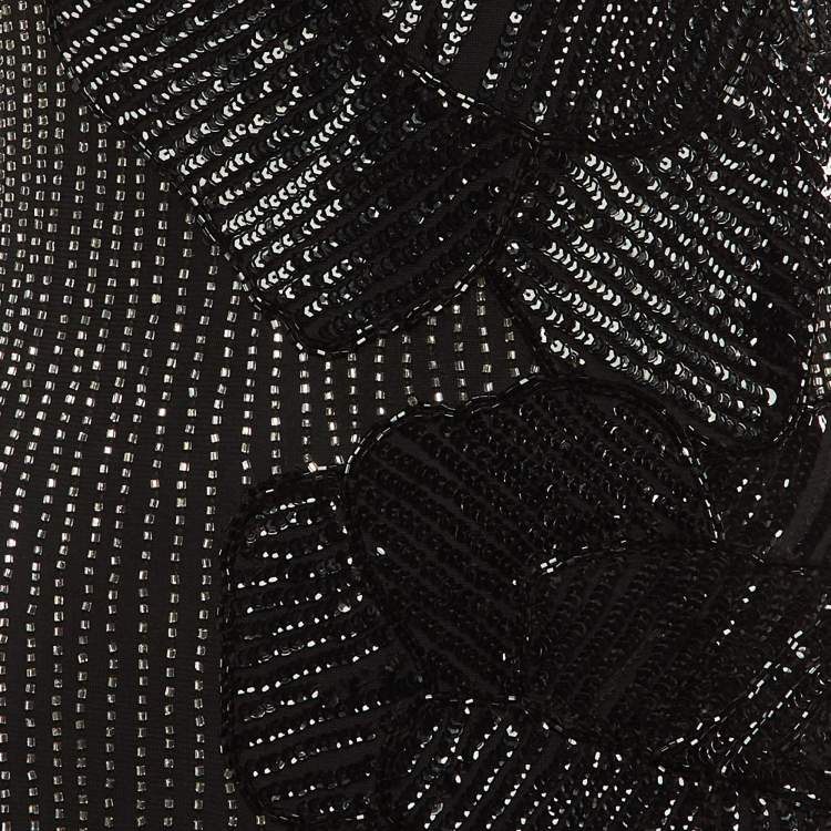 Pre Owned Badgley Mischka Black Embellished Mesh Gown L