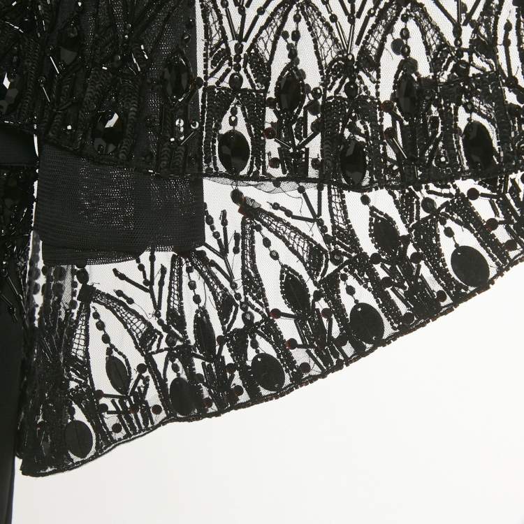 Pre Owned Badgley Mischka Black Embellished Overlay Crepe Gown XL