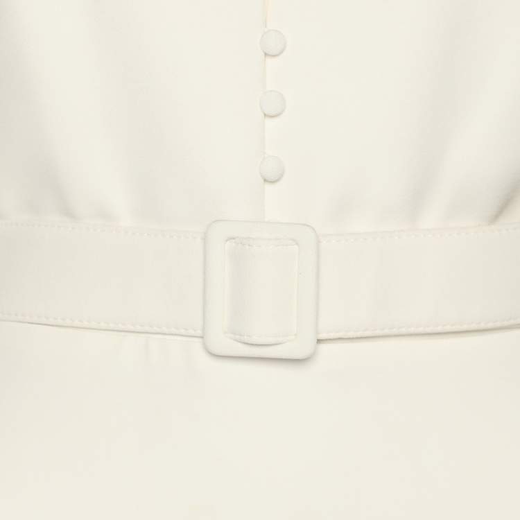 Pre Owned Badgley Mischka White Stretch Crepe Belted Dress S