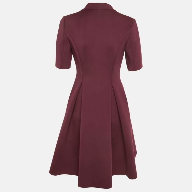 Pre Owned Badgley Mischka Burgundy Neoprene Double Breasted Mini Dress M