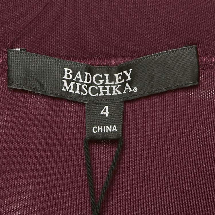 Pre Owned Badgley Mischka Burgundy Neoprene Double Breasted Mini Dress M