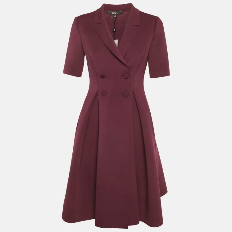 Pre Owned Badgley Mischka Burgundy Neoprene Double Breasted Mini Dress M