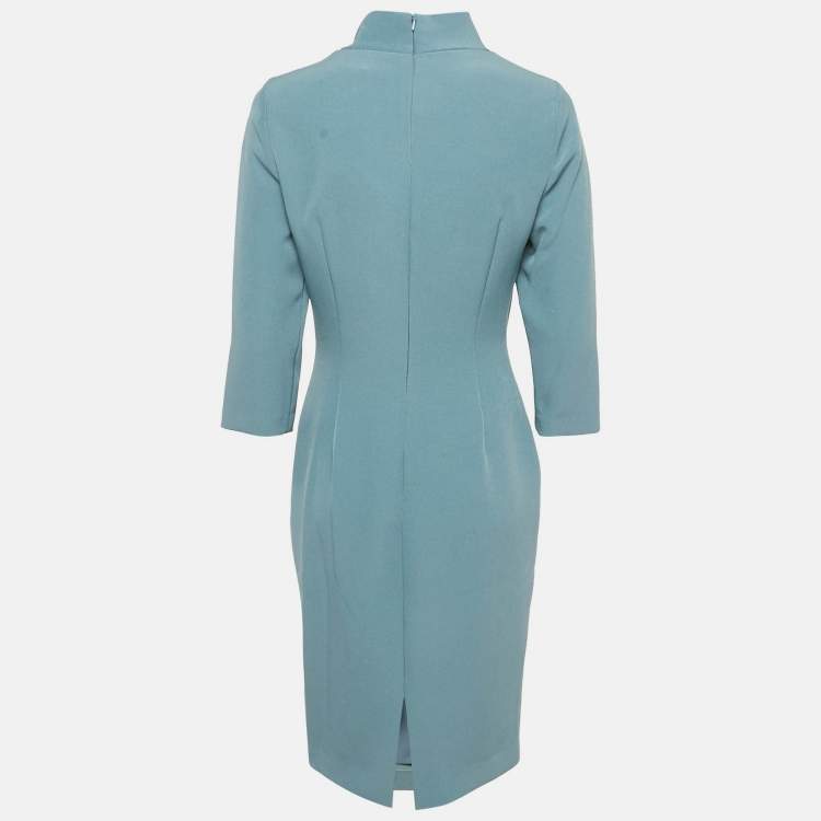 Pre Owned Badgley Mischka Light Blue Crepe Bow Detail Mini Dress S