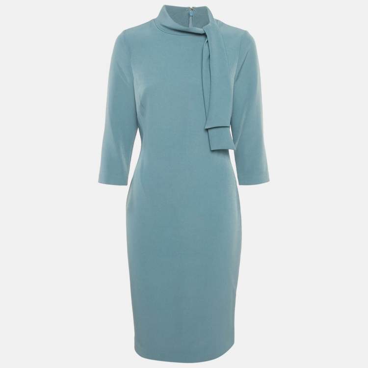 Pre Owned Badgley Mischka Light Blue Crepe Bow Detail Mini Dress S