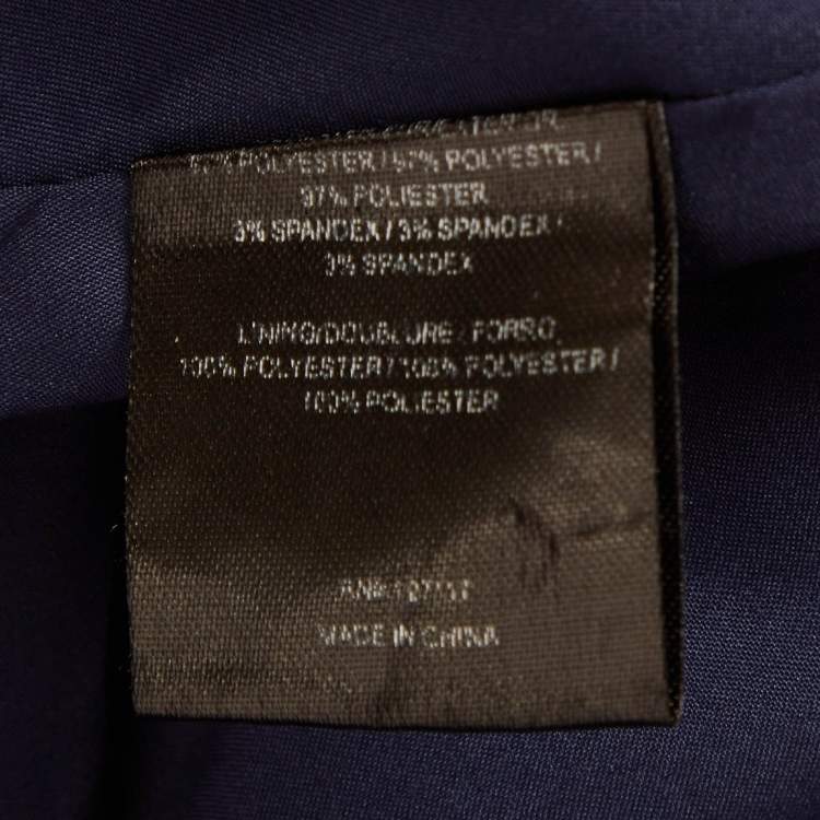 Pre Owned Badgley Mischka Navy Blue Twill Belted Collared Gown M