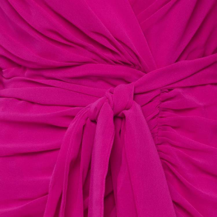 Pre Owned Badgley Mischka Pink Chiffon Wrap-Effect Draped Maxi Dress M