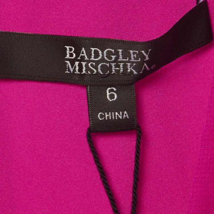 Pre Owned Badgley Mischka Pink Chiffon Wrap-Effect Draped Maxi Dress M