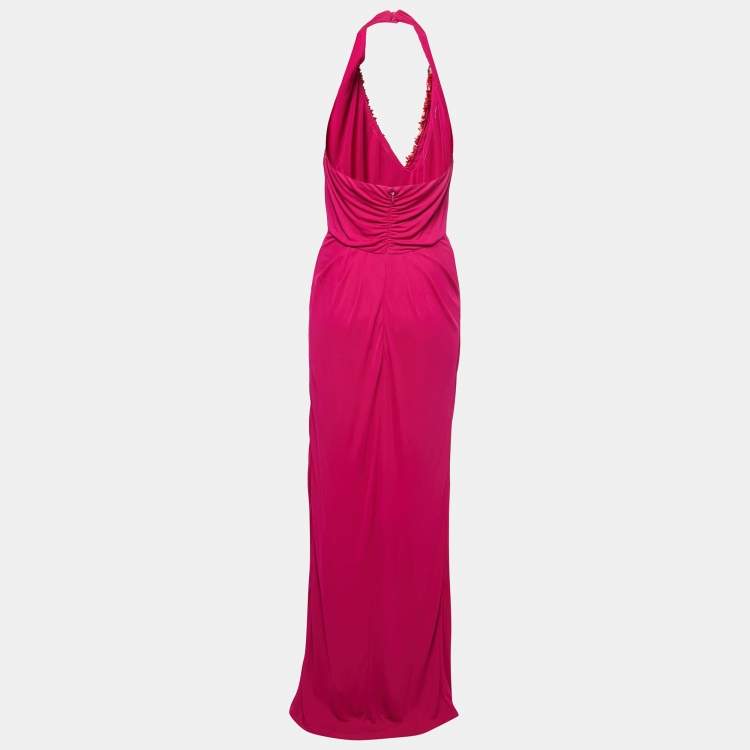 Badgley Mischka Pink Stretch Jersey Embellished Halter Gown M Badgley  Mischka | TLC