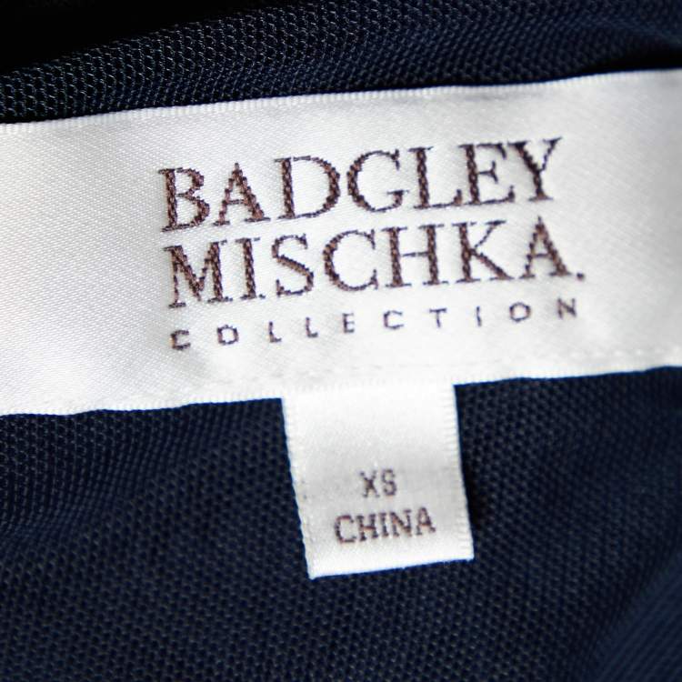 Pre Owned Badgley Mischka Navy Blue Embellished Detail Jersey Draped Mini Dress XS