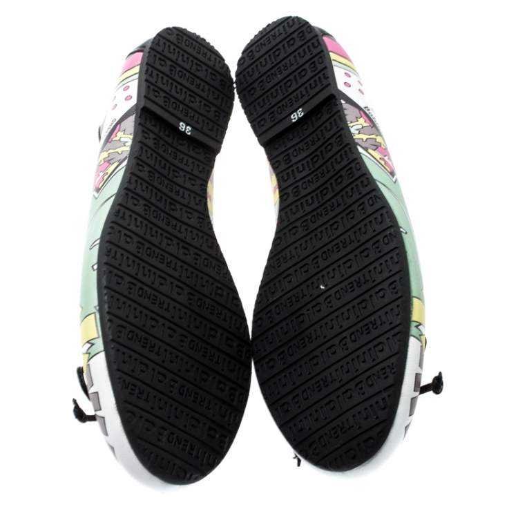 Pre Owned Baldinini Trend Multicolor Printed Leather Bow Ballet Flats Size 36