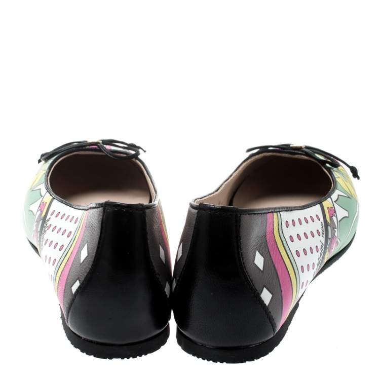 Pre Owned Baldinini Trend Multicolor Printed Leather Bow Ballet Flats Size 36