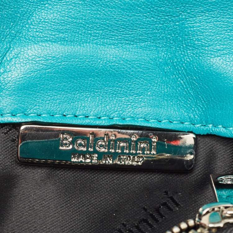 Pre Owned Baldinini Metallic Blue Patent Leather Flap Wristlet Clutch