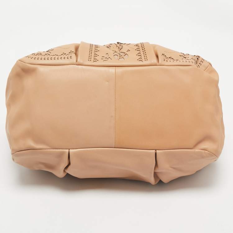 Pre Owned Baldinini Beige Laser Cut Leather Tote