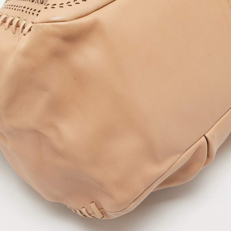 Pre Owned Baldinini Beige Laser Cut Leather Tote