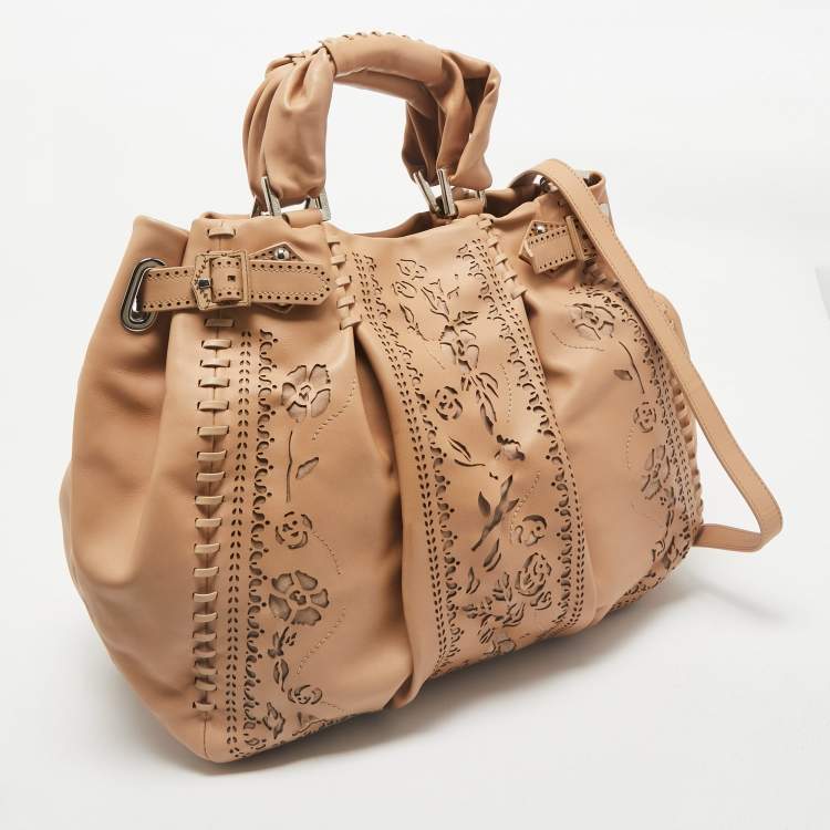 Pre Owned Baldinini Beige Laser Cut Leather Tote