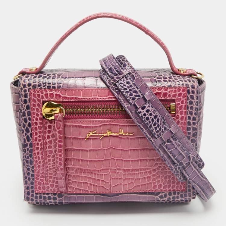 Pre Owned Baldinini Purple/Pink Alligator Top Handle Bag