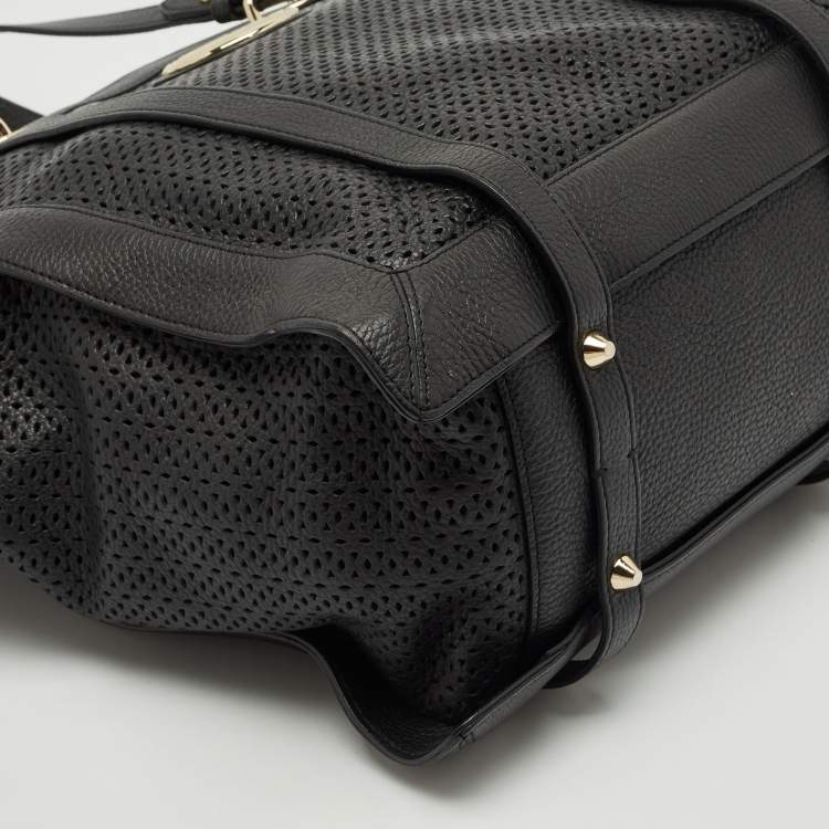 Pre Owned Baldinini Black Perforated Leather Logo Tote
