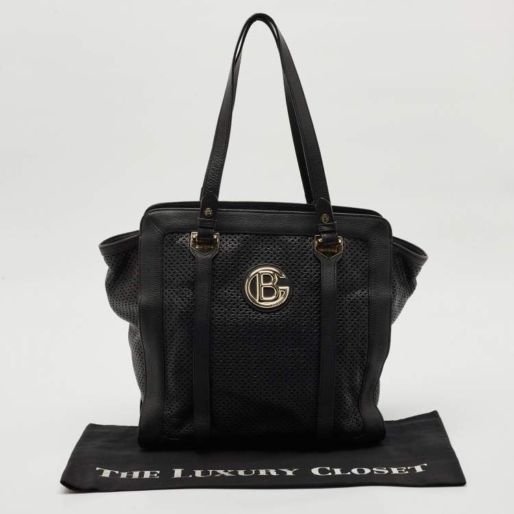 Pre Owned Baldinini Black Perforated Leather Logo Tote