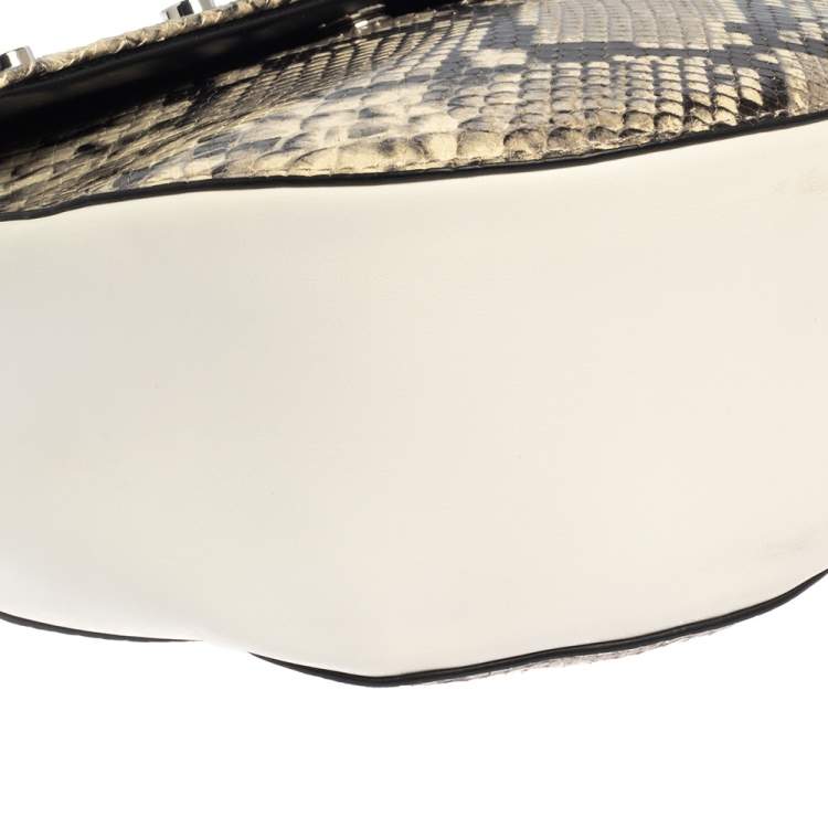 Pre Owned Baldinini White/Grey Python Embossed Leather and Leather Crossbody Bag