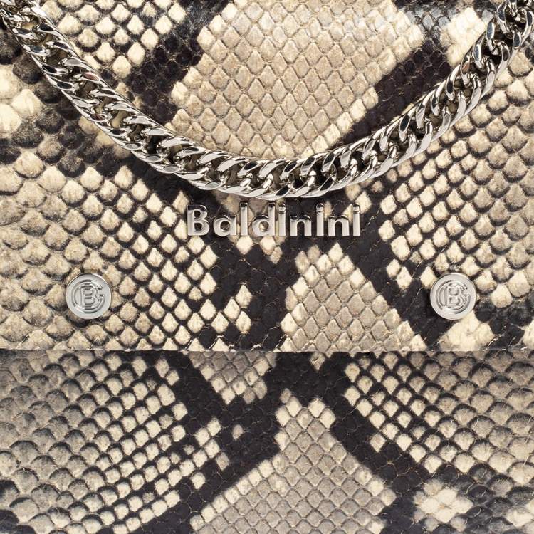 Pre Owned Baldinini White/Grey Python Embossed Leather and Leather Crossbody Bag