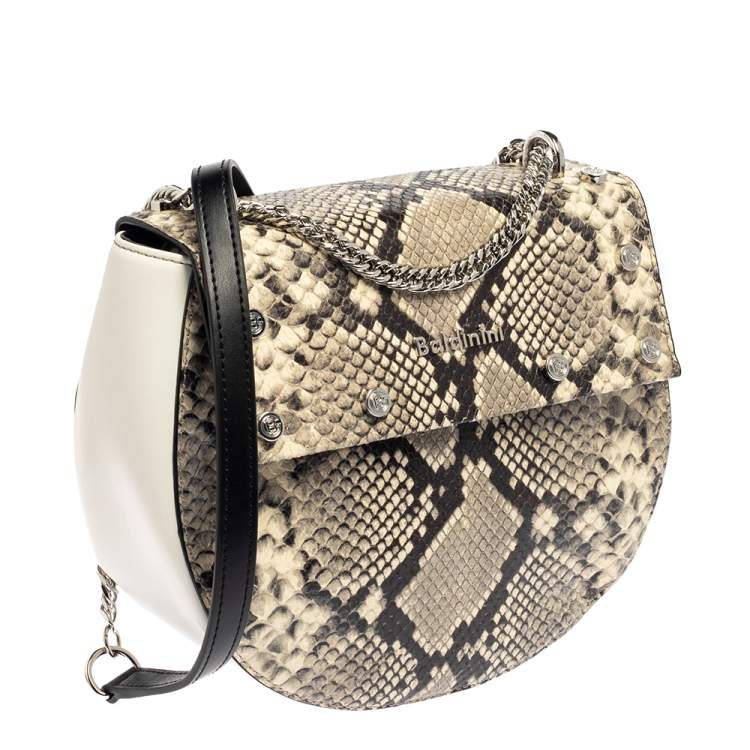 Pre Owned Baldinini White/Grey Python Embossed Leather and Leather Crossbody Bag