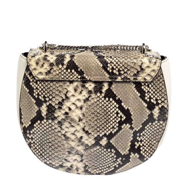 Pre Owned Baldinini White/Grey Python Embossed Leather and Leather Crossbody Bag