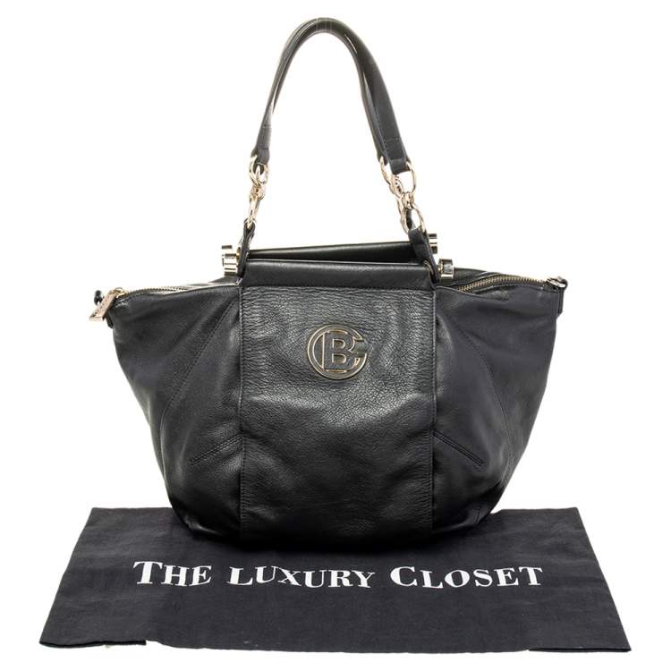 Pre Owned Baldinini Black Leather Top Zip Tote