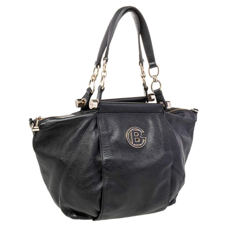 Pre Owned Baldinini Black Leather Top Zip Tote