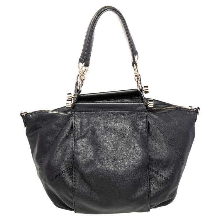 Pre Owned Baldinini Black Leather Top Zip Tote