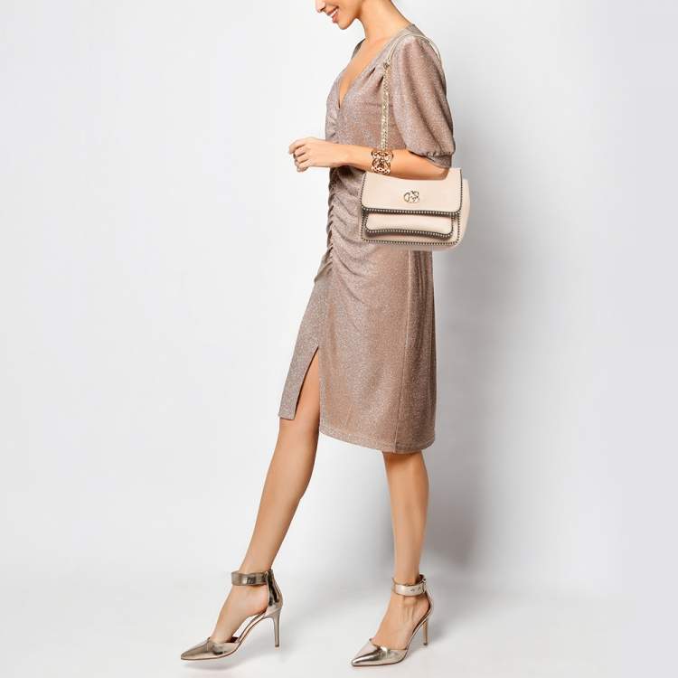Pre Owned Baldinini Beige Leather Studded Flap Shoulder Bag