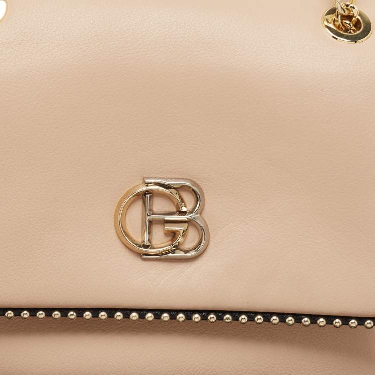 Pre Owned Baldinini Beige Leather Studded Flap Shoulder Bag