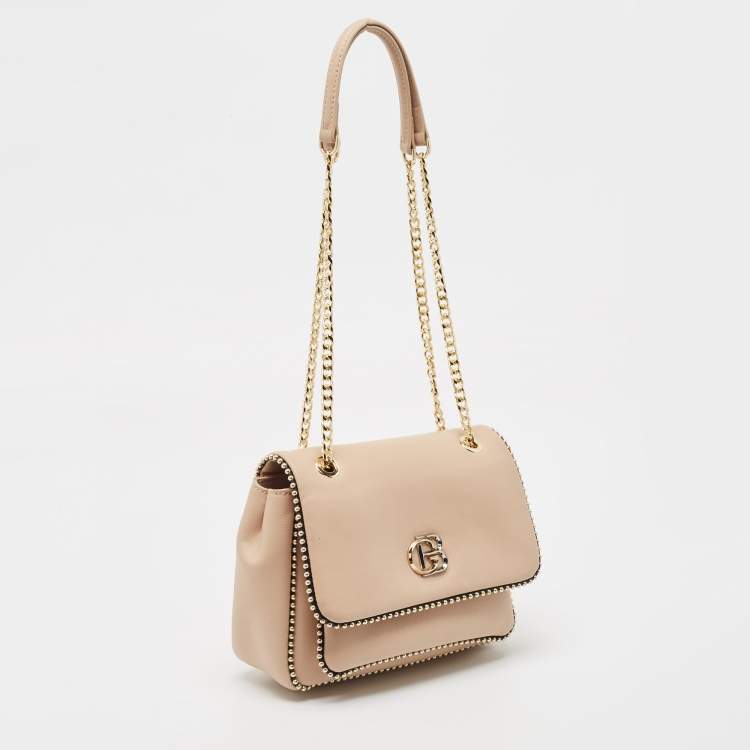 Pre Owned Baldinini Beige Leather Studded Flap Shoulder Bag