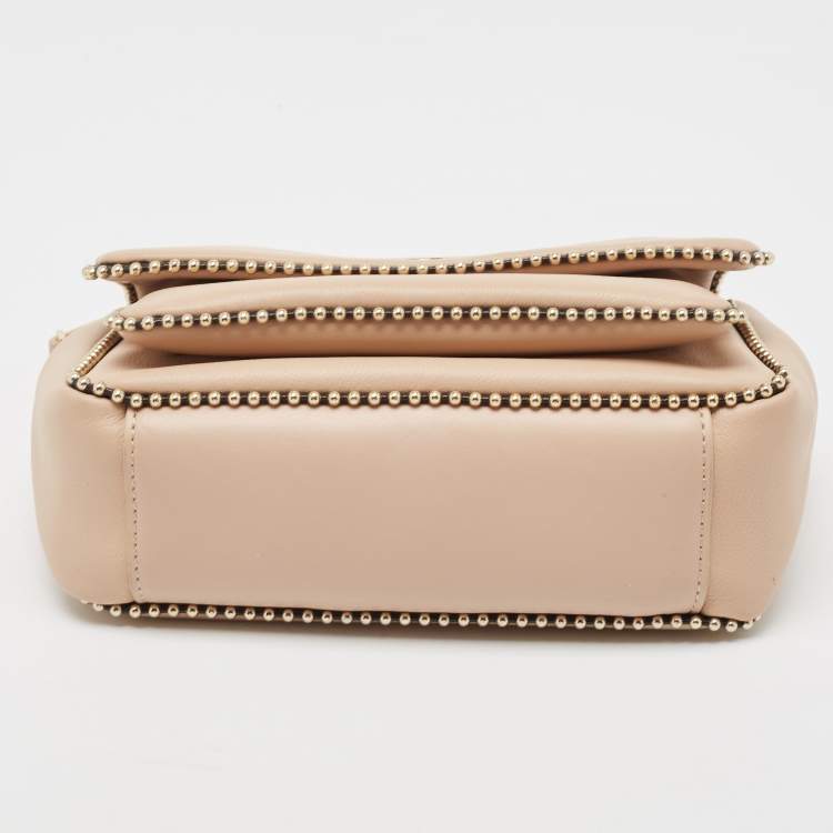 Pre Owned Baldinini Beige Leather Studded Flap Shoulder Bag