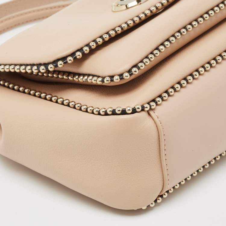 Pre Owned Baldinini Beige Leather Studded Flap Shoulder Bag