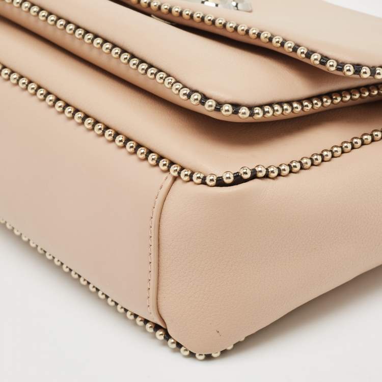 Pre Owned Baldinini Beige Leather Studded Flap Shoulder Bag