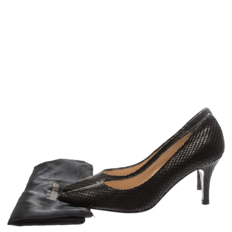 Pre Owned Baldinini Black Python Embossed Leather Pointed Toe Pumps Size 40